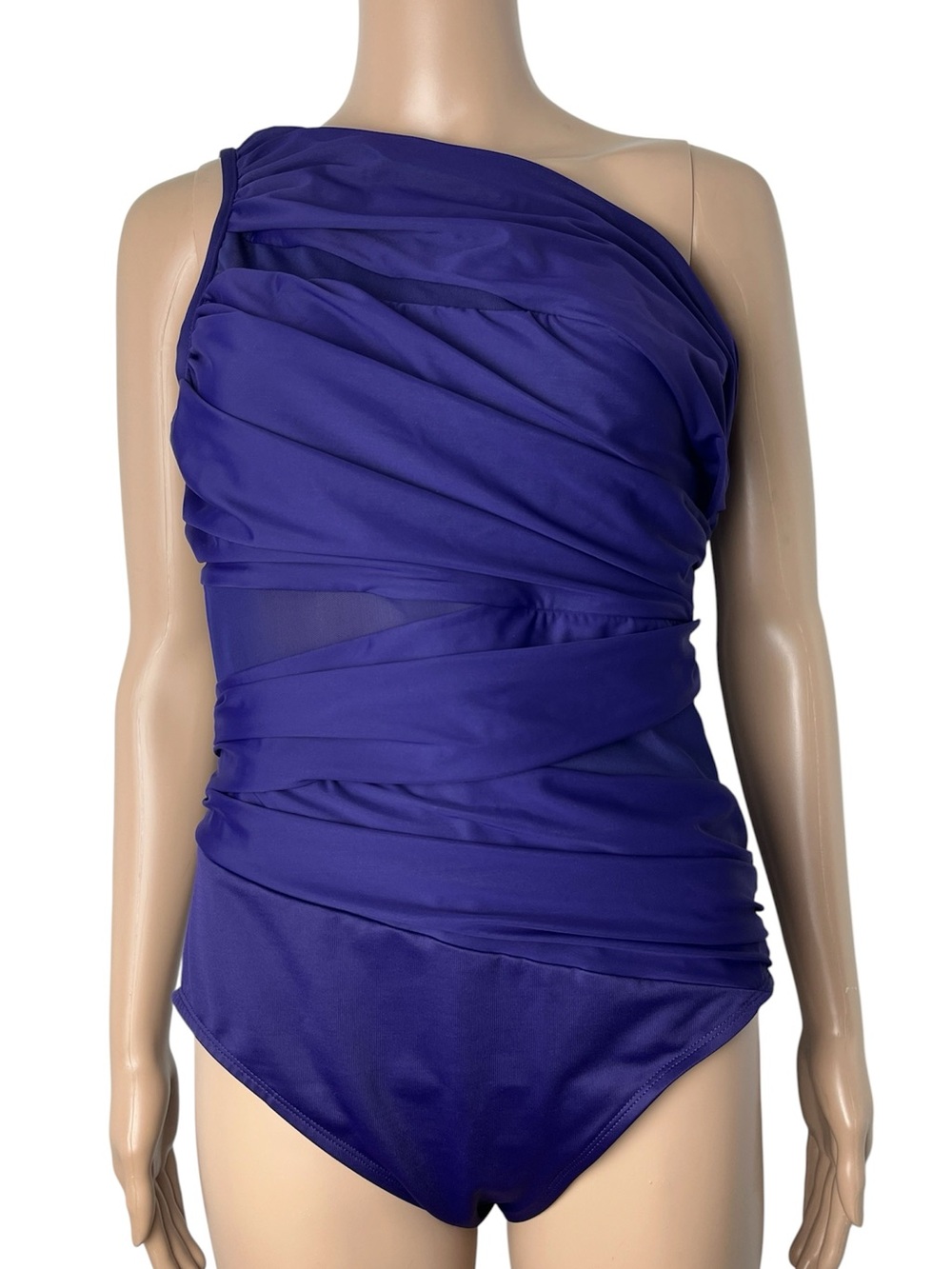 Miraclesuit Swim Network Jena One-Piece One Shoulder Purple Mesh Bathing Suit